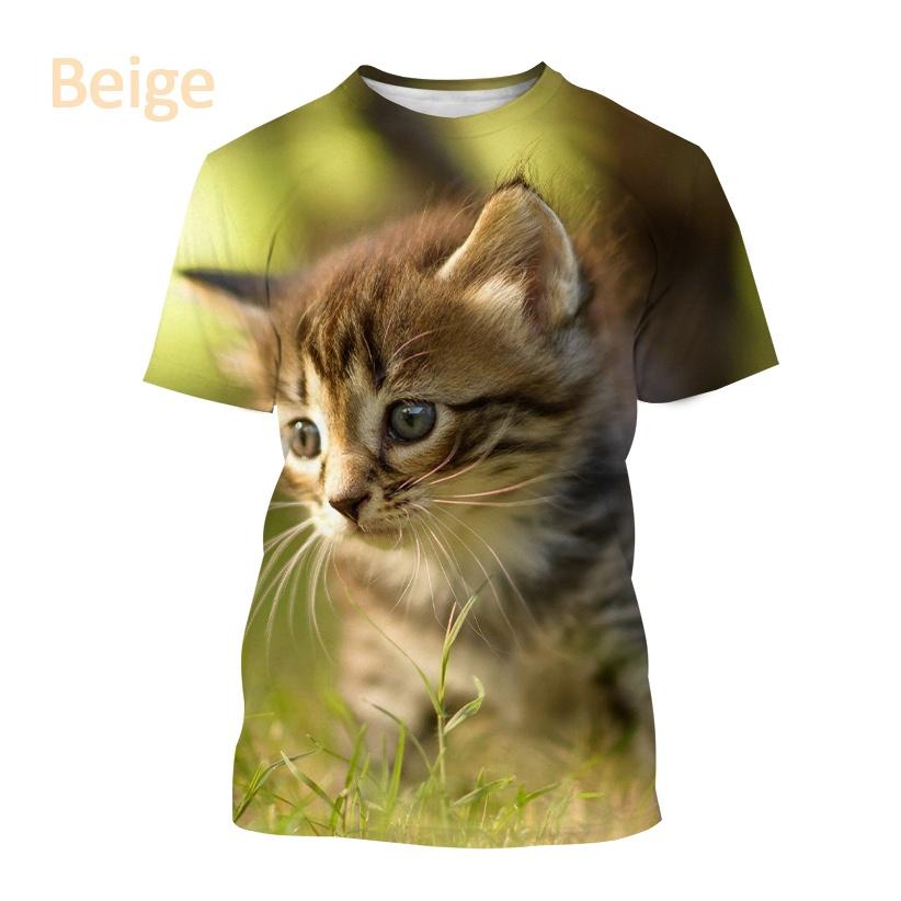 Summer Round Neck 3D Cat Pattern Printed Top Fashionable Casual Short Sleeved Children's Boy and Children's Girl Kids Unisex T-shirts