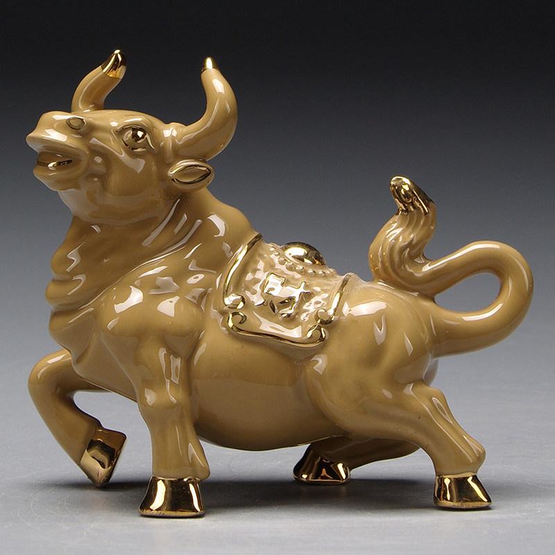 Earthy Yellow Ceramic Zodiac Ox Figurine: Soaring Spirit Auspicious Mascot for Home Relaxation