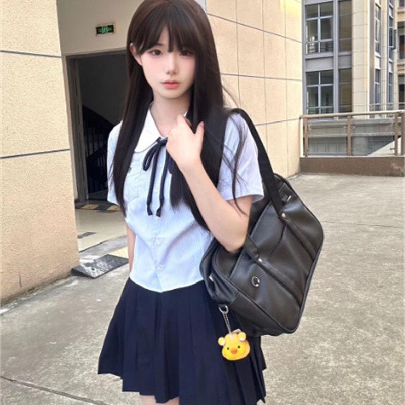 

Маленькая летняя блузка с кукольным воротником, уменьшающая возраст, и плиссированная юбка А-силуэта для женщин Extra Small