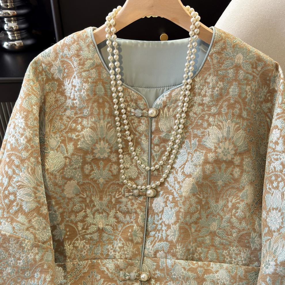 Women's Jacquard Frog Button Retro Jacket - Plus Size, Anti-aging, New Chinese Style