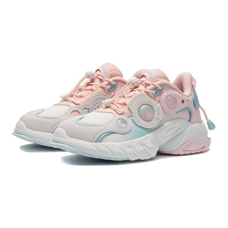 Li Ning Casual Starry Cushioning Non-Slip Wear-Resistant Low-Top Running Shoes Kids sneaker Sakura-Pink YKCS006-4