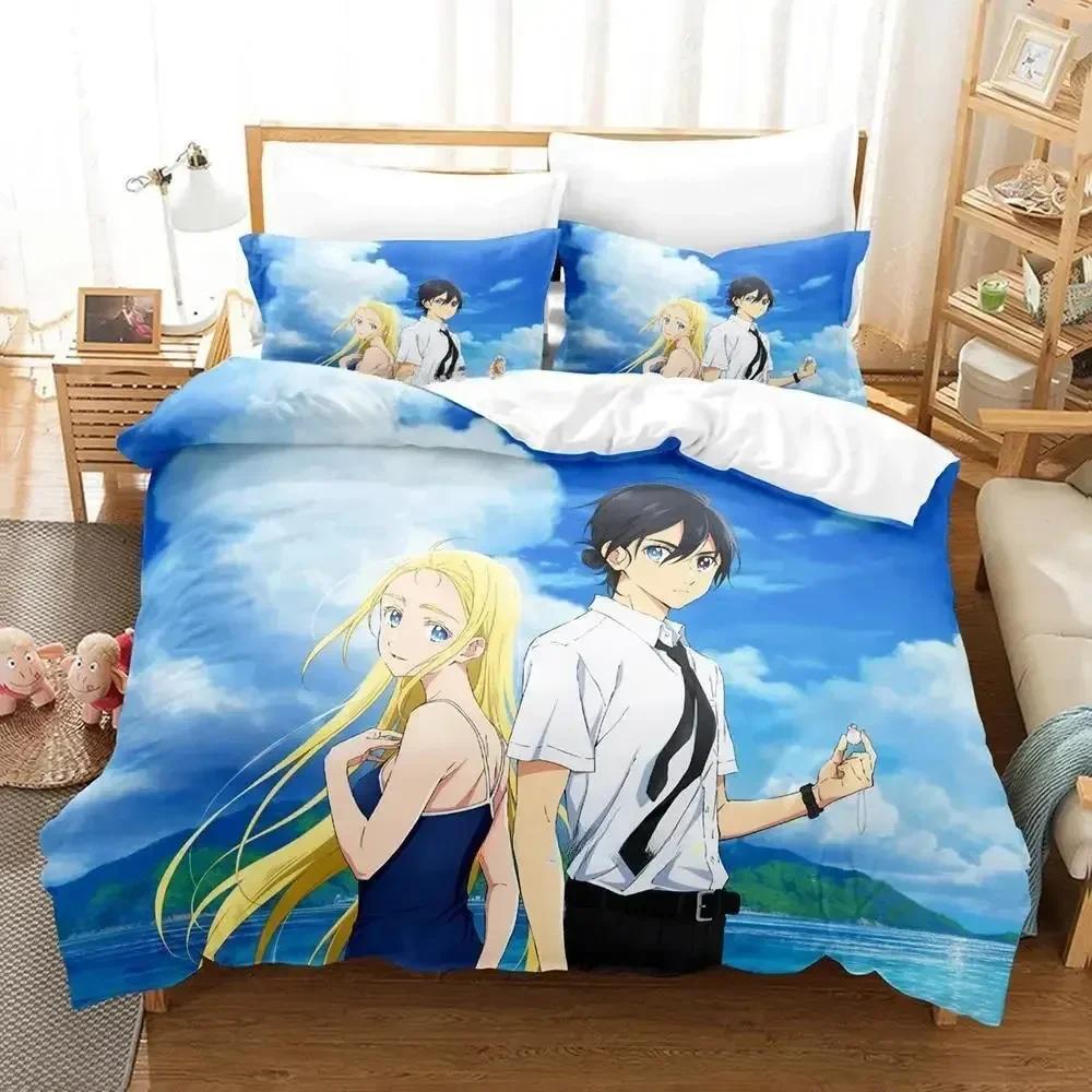 New Summer Time Rendering Bedding Set Cartoon Three-piece Set Adult Kid Bedroom Duvet Cover Sets 3D Kawaii Girls Twin Set