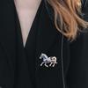 LATS Classic Rhinestone Saddle Horse Brooches for Women Zodiac Animal Lapel Pins Casual Party Accessories Year Gifts Friends