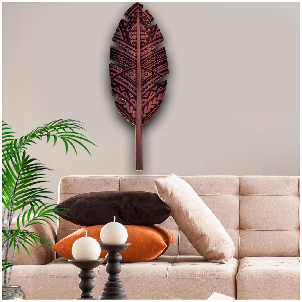 Les Trésors De Lily [A3548] - Dekoracja ścienna drewniana 'Liść Maohi' ciemnobrązowa - 88x30 cm