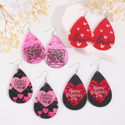 Valentine's Day Love Graffiti Water Drop Earrings for Women