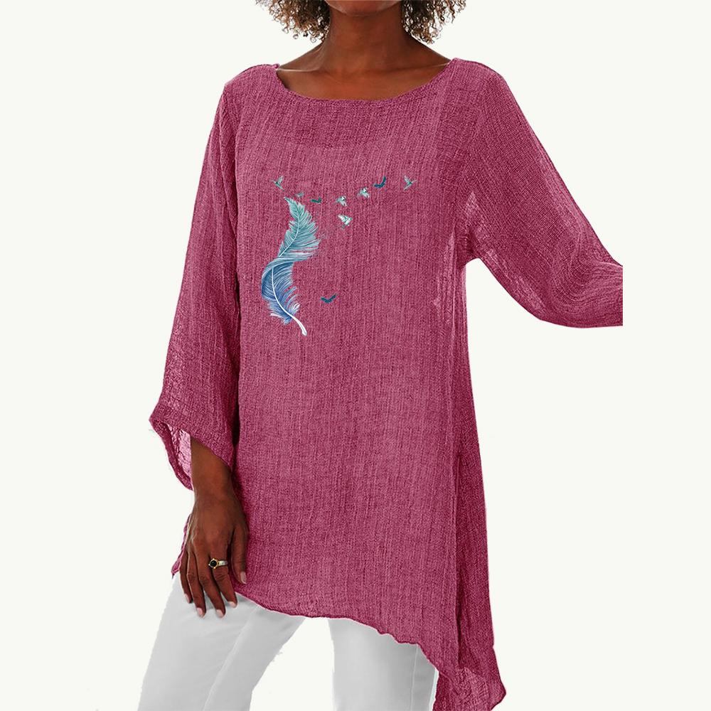 Women Spring&summer Fashion Long Shirt Female Casual 3/4 Long Sleeve Thin Top Plus Size Round Neck Print Loose Shirt
