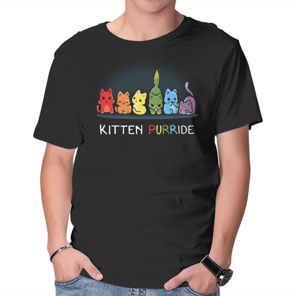 Unisex Crew Neck T-Shirt Kitten Prride Graphic Short Sleeve Casual Tee M
