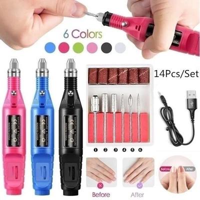 USB Charging Electric Nail Drill Machine Polish Grinding Nail Art Manicure Tool 14Pcs/Set