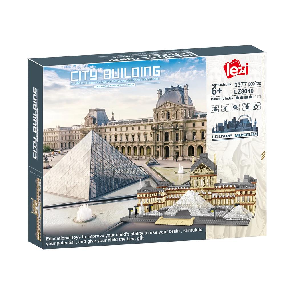 3377PCS Louvre Model Building Blocks World Famous Attractions Architectural Model Street View Bricks DIY Toys Gifts For Kids