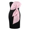 European and American Strapless Color Block Off-the-Shoulder Evening Dress with Bow