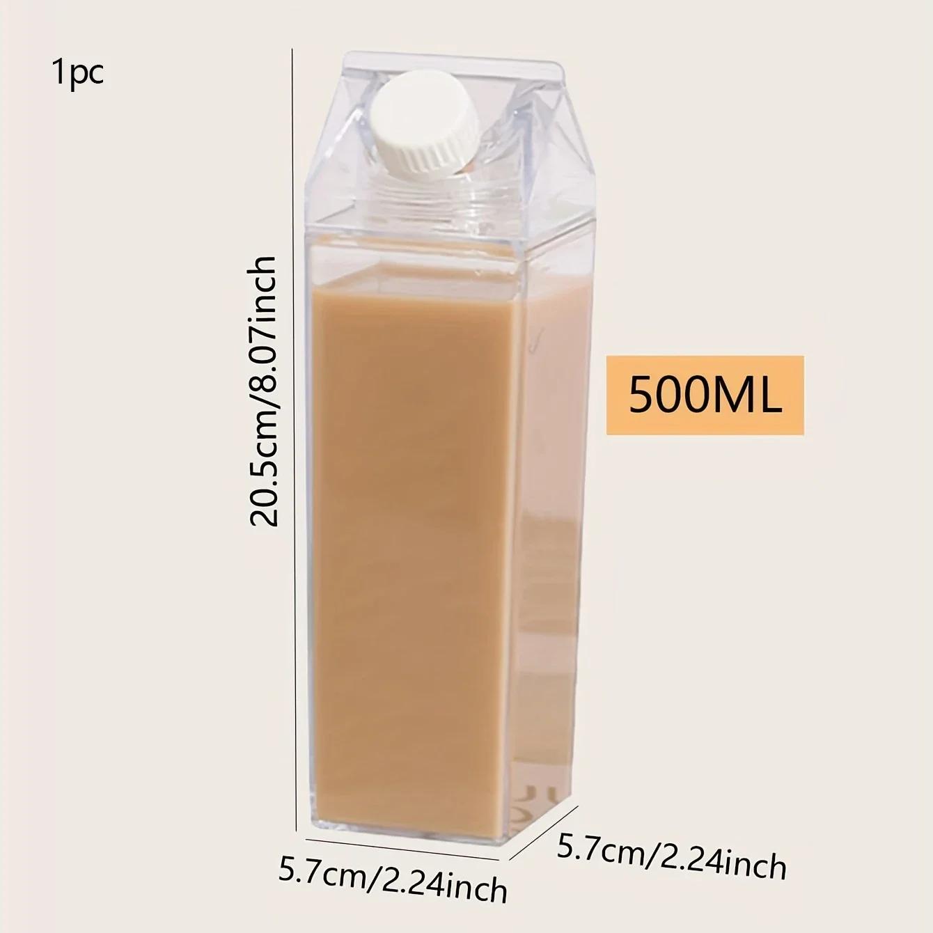 

1pc/2pcs Square Milk Cup, Milk Bottle, Milk Tea Cup, Rotatable Sealed Fresh Milk Storage Bottle 401-500ml