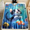 1PC Cat Swimming Underwater Print Adult Children Warm Blankets Home Travel Car Soft and Comfortable Suitable for All Seasons