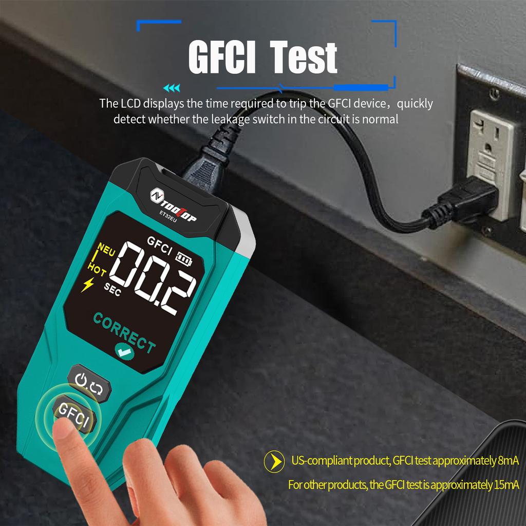 Digitaler Leitungsschutzschalter-Finder   Steckdosen-Tester mit GFCI-Auslösezeit-Anzeige   KI-gestützter Präzisions-Schutzschalter-Tracker mit wiederaufladbarem Akku   VA-Farbe