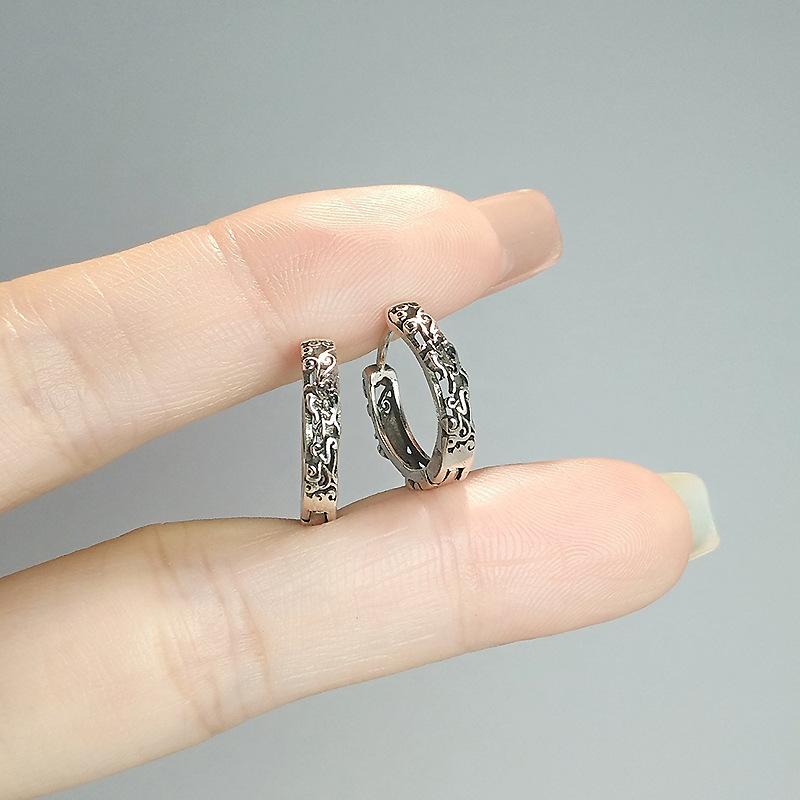 Retro Three-Dimensional Hollow Earrings, Personalized Ns Trendy Design, Advanced Sense Pattern Plain Ring Earrings, Unisex