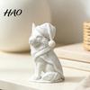 White Wolf Statue 3D Printed Figurine, Cute Christmas Animal with Santa Unique Holiday Present Hat And Scarf for Tabletop, Mantel Shelf Home