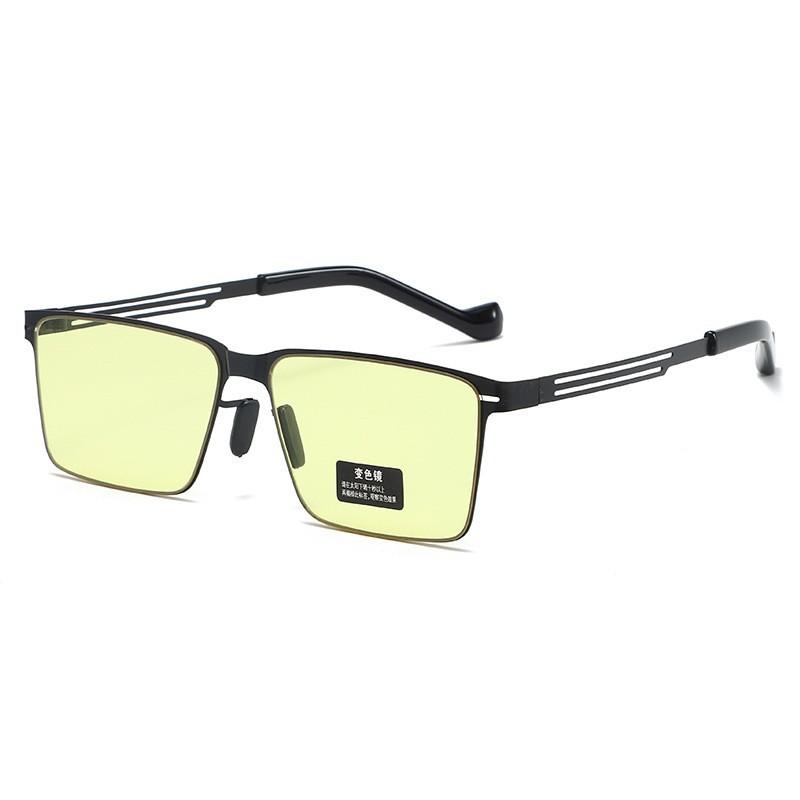 Photosensitive Color-Changing Glasses Men'S Square Sunglasses Polarized Sunglasses Anti-Ultraviolet Super Elastic Steel Leather Color-Changing Tide