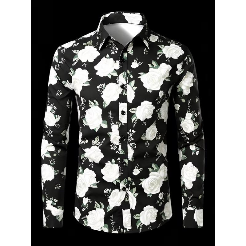 Colorful Flowers Rose Pattern 3D Printed Men's Long Sleeved  Shirt Casual Shirt Men's Retro Shirt Fashionable Men Clothing Tops