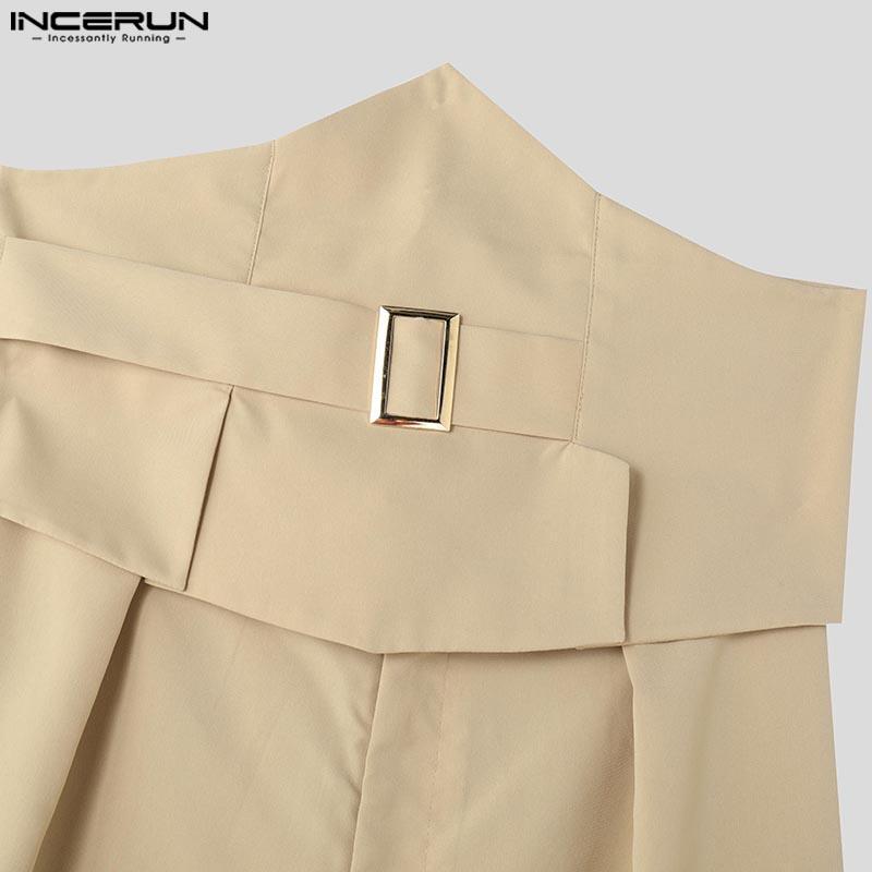 INCERUN Two Pieces Outfits Men Long Sleeve Short Coat High Waist Long Straight Pants Sets