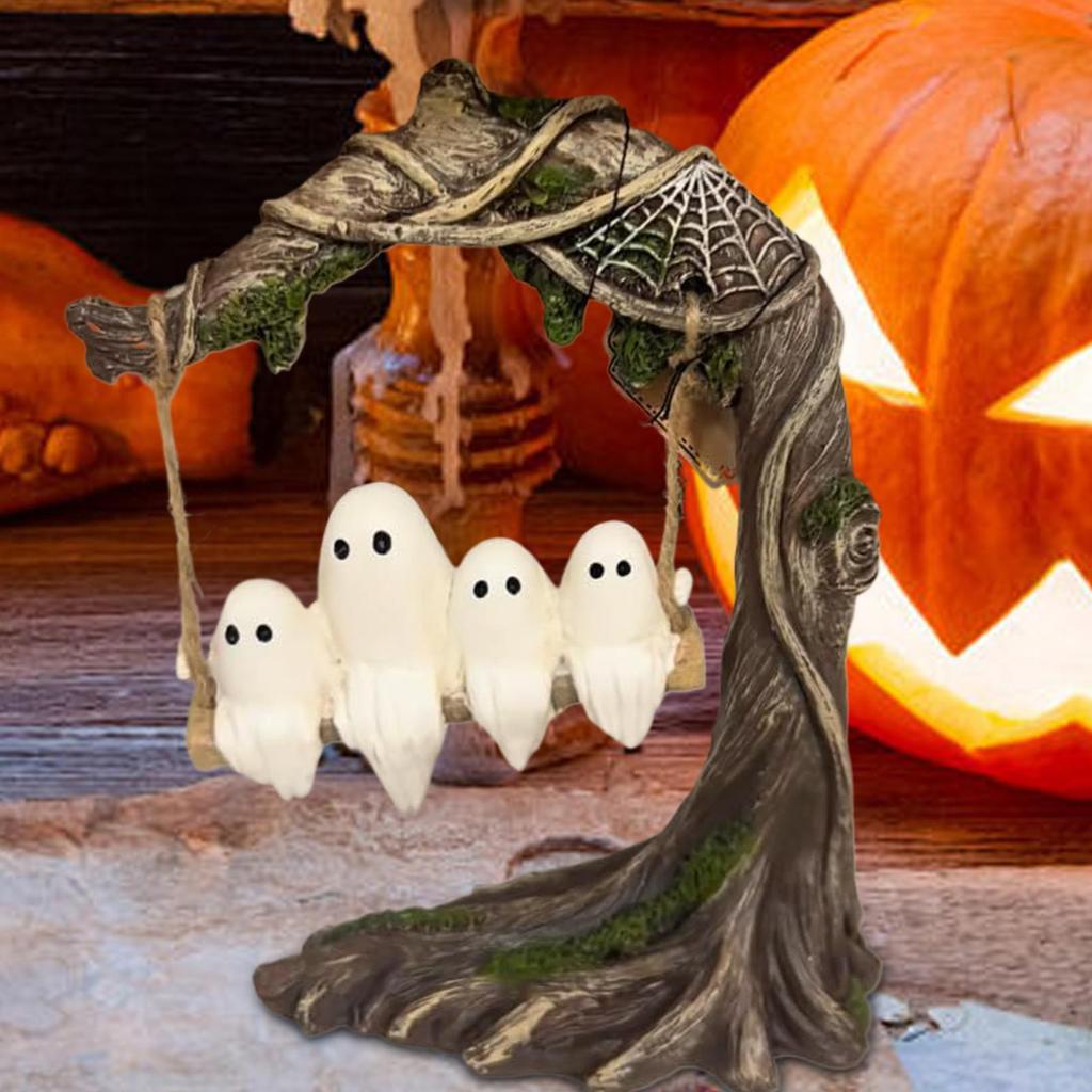 Halloween Cute Ghost Tree Swing Decor Swing Ghost Halloween Figurines Table Decor Spooky Halloween Decorations Party Supplies