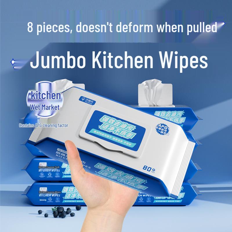 Extra Large Kitchen Degreasing Wipes - 80 Thickened Wet Wipes for Stovetop and Range Hood Cleaning