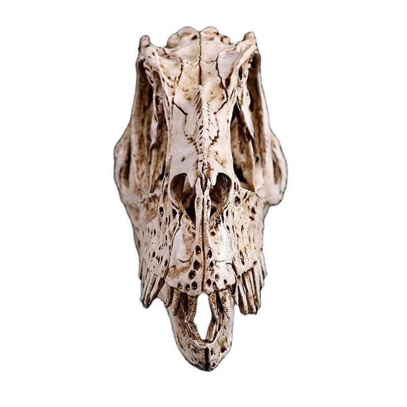 Resin Dinosaur Skull Skeleton Head Figurine Sculpture Ceratosaurus Craft Statues for Decoration Halloween Home Decoration Gift