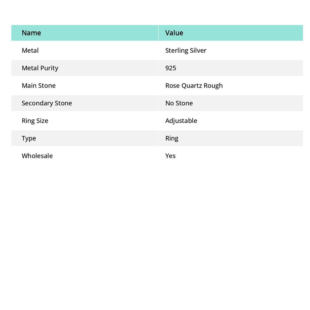 Rose Quartz Rough Gemstone 925 Sterling Silver Jewelry Ring Size Adj