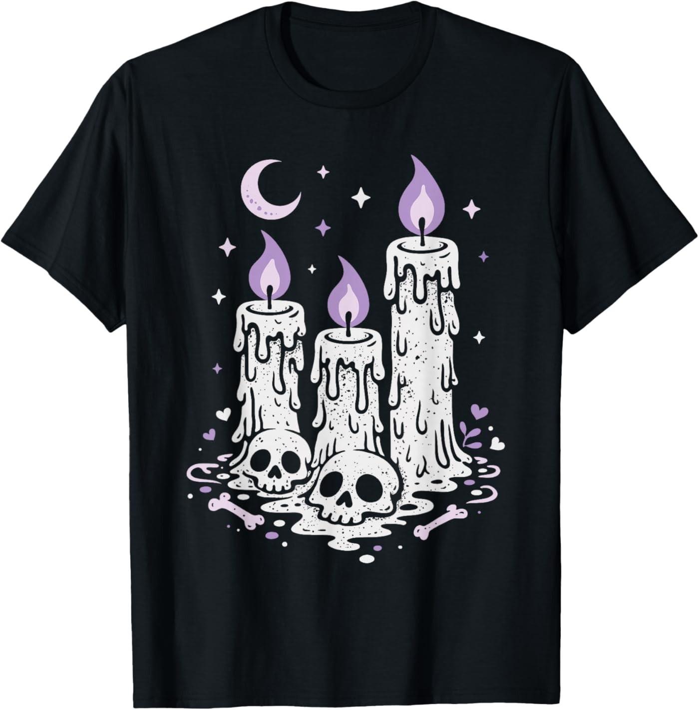 Creepy Cute Skull Candles Purple Pastel Goth Alt Aesthetic T-Shirt S