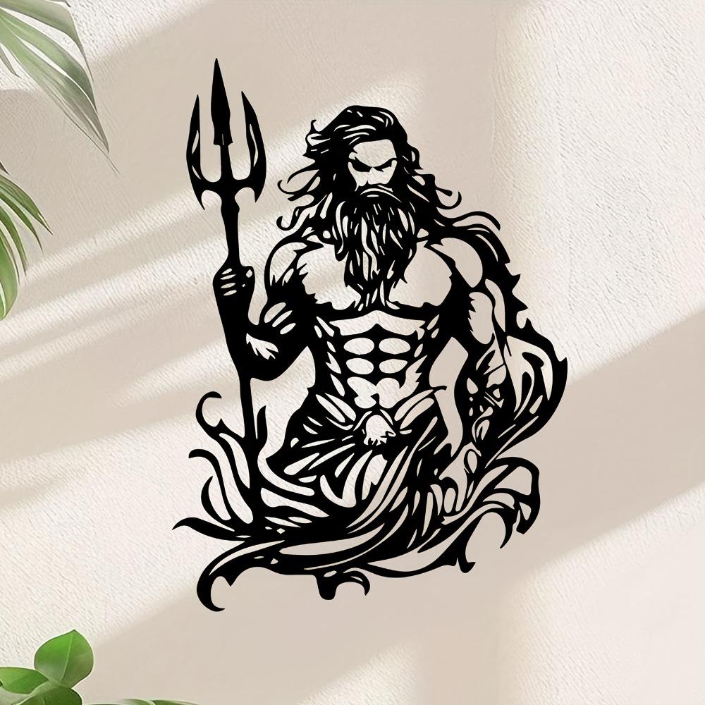 Wrought Iron Poseidon Trident Wall Art, Metal Sculpture for Home Outdoor Garden Decor, Mythological Gift for Christmas Thanksgiving
