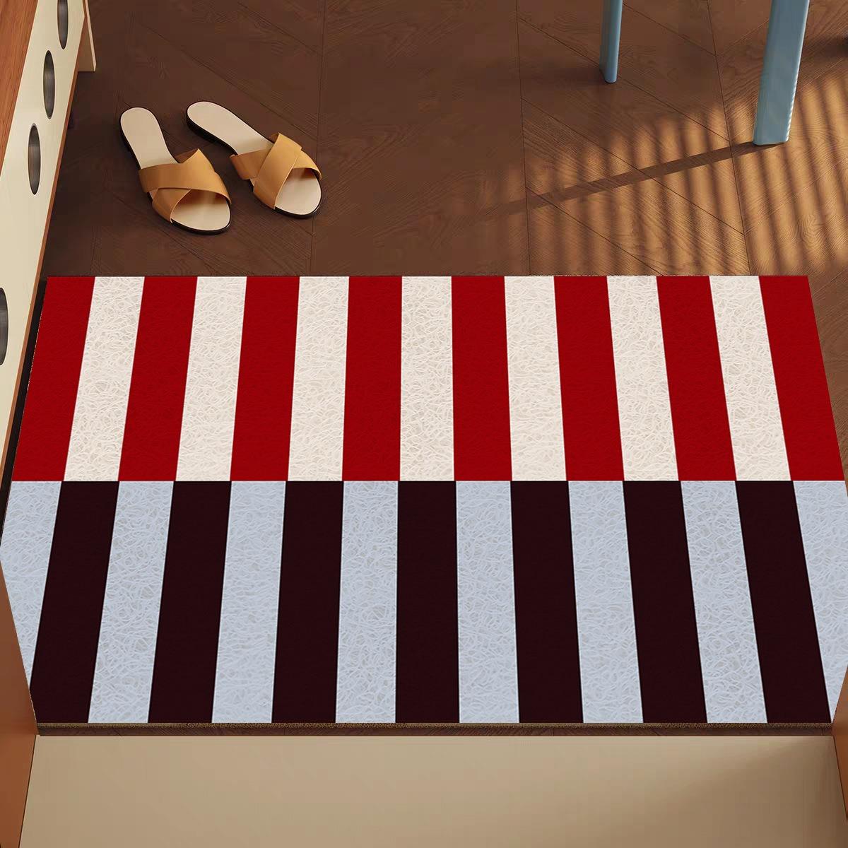 Modern Minimalist Happiness Bonjour Pattern Silk Ring Floor Mat Home Entrance Door Mat Door Mat Dirt Resistant Anti Slip Mat 40X60CM