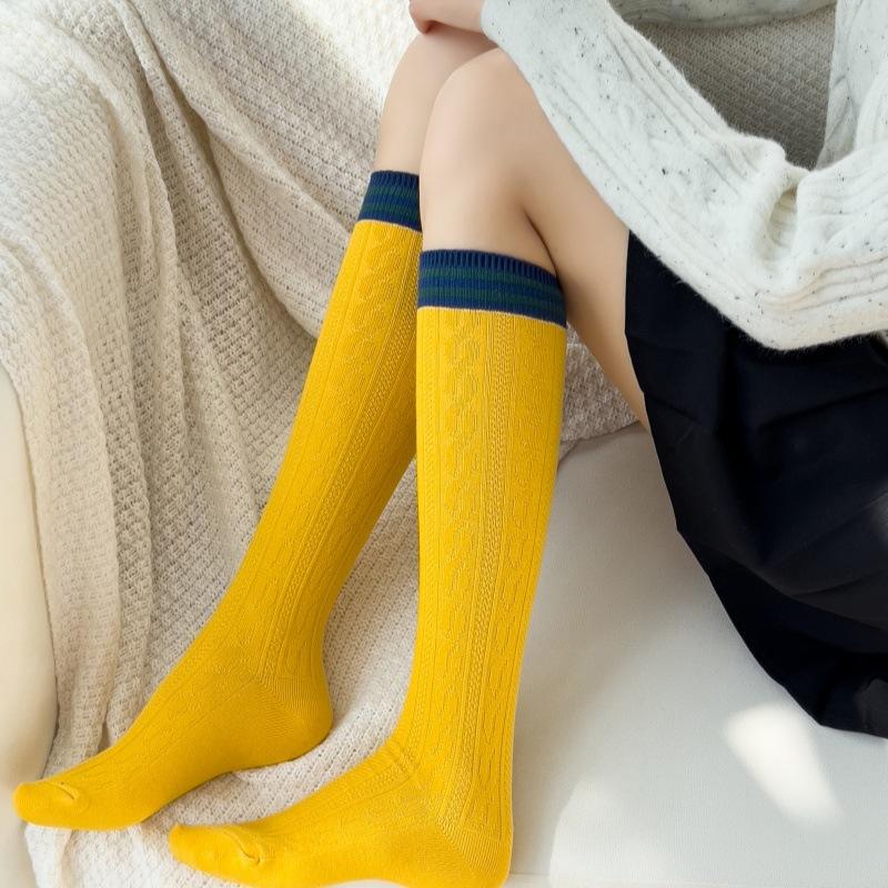 Meias de Cano Médio Listradas Coloridas de Algodão Penteado Agulha Dupla Femininas Meias Jk Até o Joelho Meias de Bezerro Estilo Faculdade Japonês