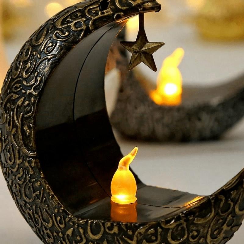1pc Middle East Eid Al Fitr Star Moon Electronic Candlestick Arab Ramadan Candle Night Light Home Restaurant Decoration Ornament