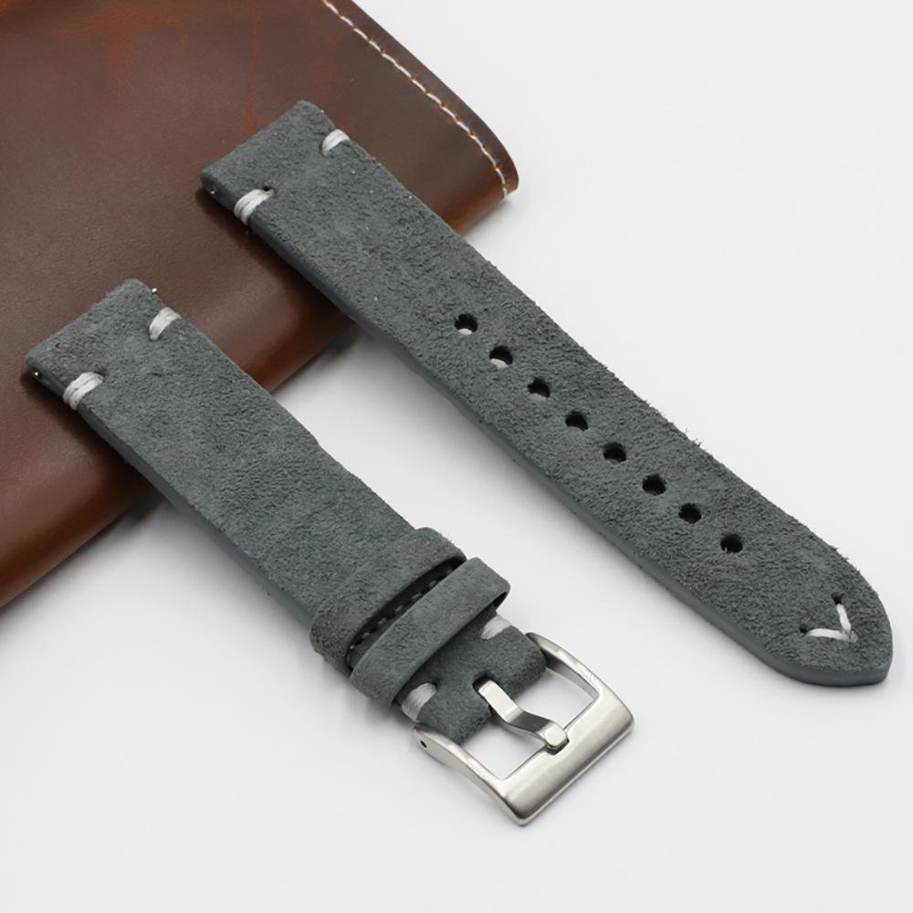 Handmade Vintage Cowhide Flannel Watch Band New Genuine Suede Leather Quick Release 18/20/22/24mm Smart Watch Bands Raw Ear