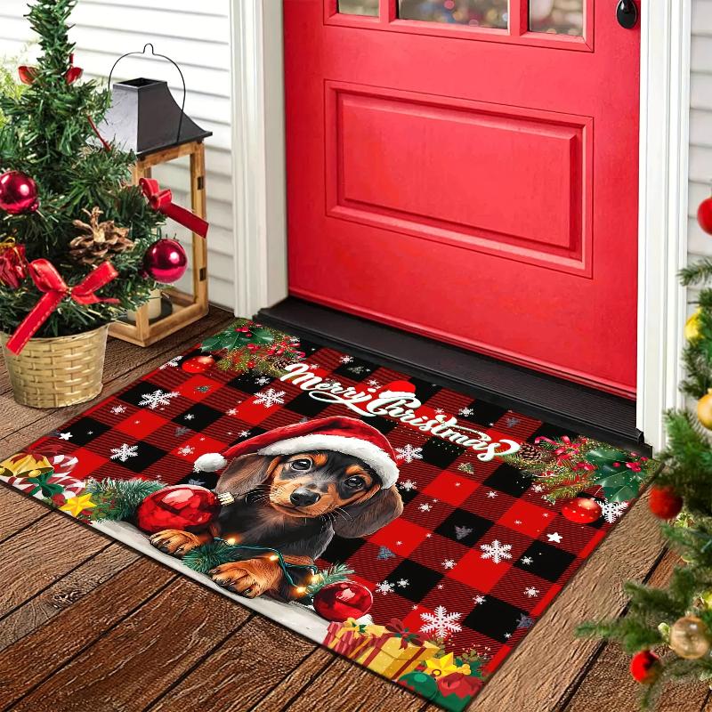 

Christmas Themed Welcome Doormat Non-Slip Floor Mat For Bedroom Kitchen Bathroom Polyester Indoor Outdoor Rug Plaid Home Carpet 40x60cm Felt