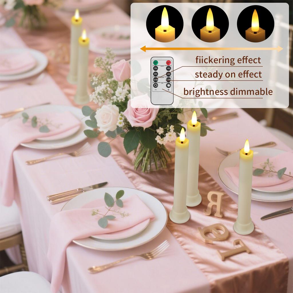 17cm Flameless Flameless Taper Candles with Remote Timer Flickering Electric Candlesticks Long-Lasting 3D-Wick LED Window Candle