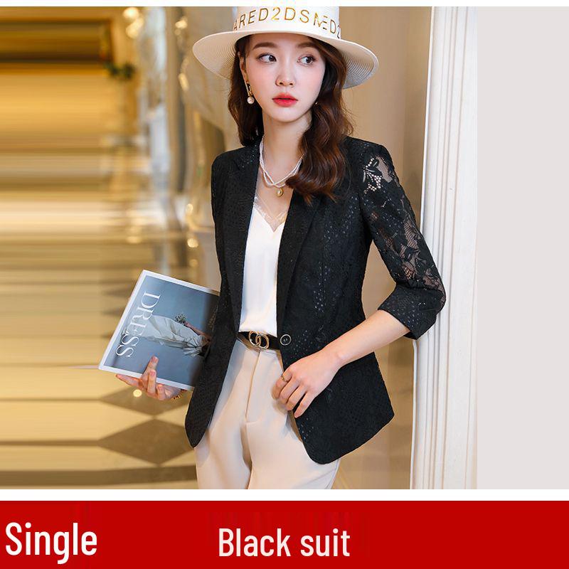 Women's Lace Suit Jacket - Slim Fit, Korean Style, Spring/Autumn 2025 Fashion