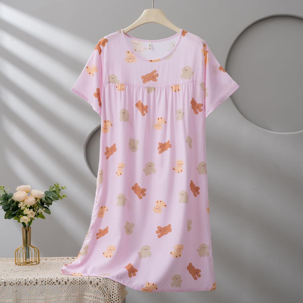 Cotton and silk dress women's summer short-sleeved fashion foreign-style pendulum nightdress mother young 1011 models