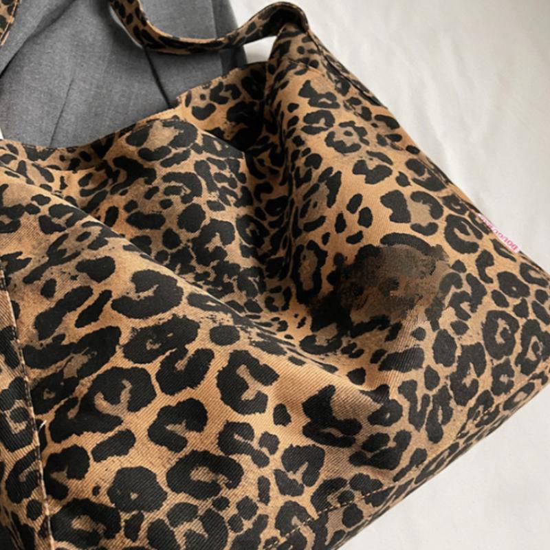 Vintage Leopard Canvas Shoulder Shopper Bag for Women 2026 Large Woman Tote Bag Fashi Designer Female Handbags Purses Bolsas