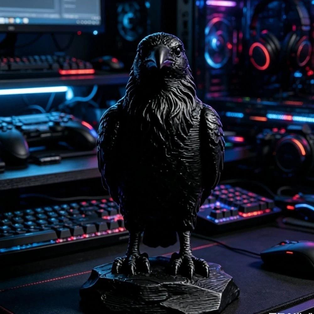 Desk Decoration Gothic Style Crow Statue Crafts 3D Printed Home Decoration Crow Ornaments Raven Prop Simulation Crow Model Farm