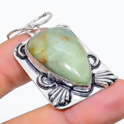 Natural Chrysoprase Gemstone 925 Sterling Silver Jewelry Pendant 1.89" W4p50
