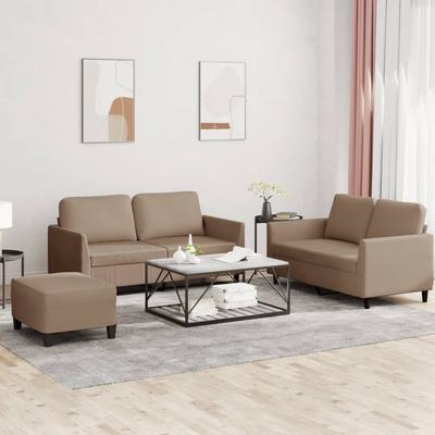 Vidaxl 3-Cz. Sofa Set with Cushions, Cappuccino, Faux Leather