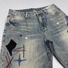 Four Seasons New Fashion Men's American High Street Hole Patched Loose Wide Leg Jeans Pants Vintage Washed Denim Trousers Male
