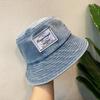 Korean and Japanese Style Versatile Denim Patch Fisherman Hat, Spring and Summer Retro Hong Kong Style Street Sun Protection Bucket Hat for Women