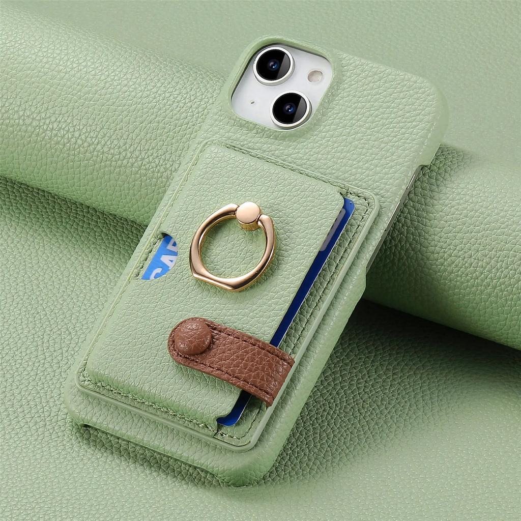 Shockproof Phone Case for IPhone 17 Air 16E 16 15 Plus 14 13 12 Mini 11 Pro Max Ring PU Leather Cards Holder Wallet Cover