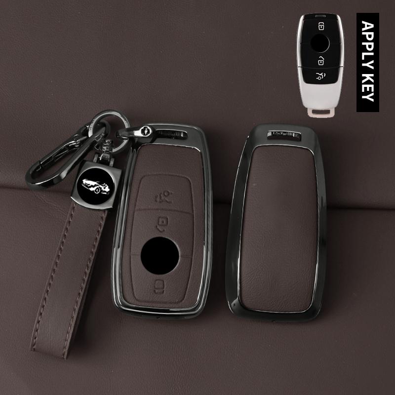 Interior Mouldings Zinc Alloy Leather Car Key Fob Case 3/4 Button Fits 2019 2020 Mercedes-Benz A220 E63S AMG E-Class GLE 350 4MA