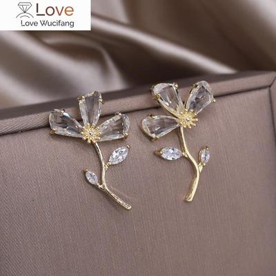 Korea Design Modeschmuck 14 Karat vergoldet Luxus Zirkon Blume Ohrringe elegante Frauen Party glänzende Accessoires