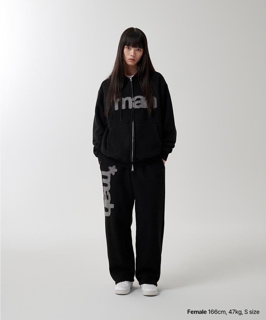 Mahagrid Mah Cut Off Applique Zip-Up Hoodie Black(Mg2Fsmm492A)