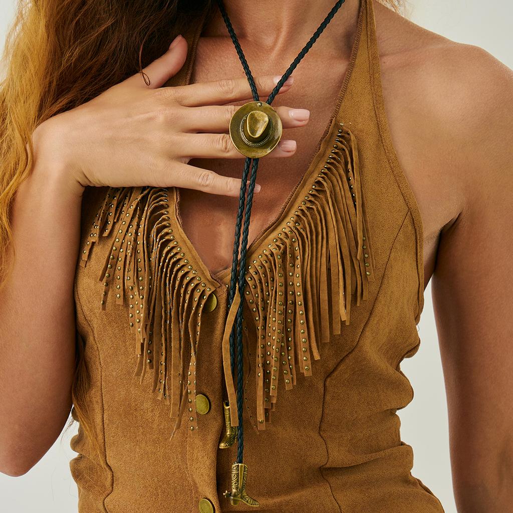 Ingemark Ethnic Cowboy Hat Boots Pendant Choker Necklace for Women Collares Goth PU Leather Chest Chain Necklace Party Jewelry