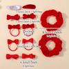 Vibrant Red Festive Hair Set Velvet Texture Bows Ribbed Ribbon Ties For Lunar New Year Christmas Celebration Hair Decor