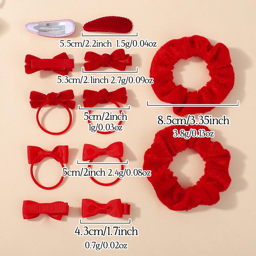 Vibrant Red Festive Hair Set Velvet Texture Bows Ribbed Ribbon Ties For Lunar New Year Christmas Celebration Hair Decor
