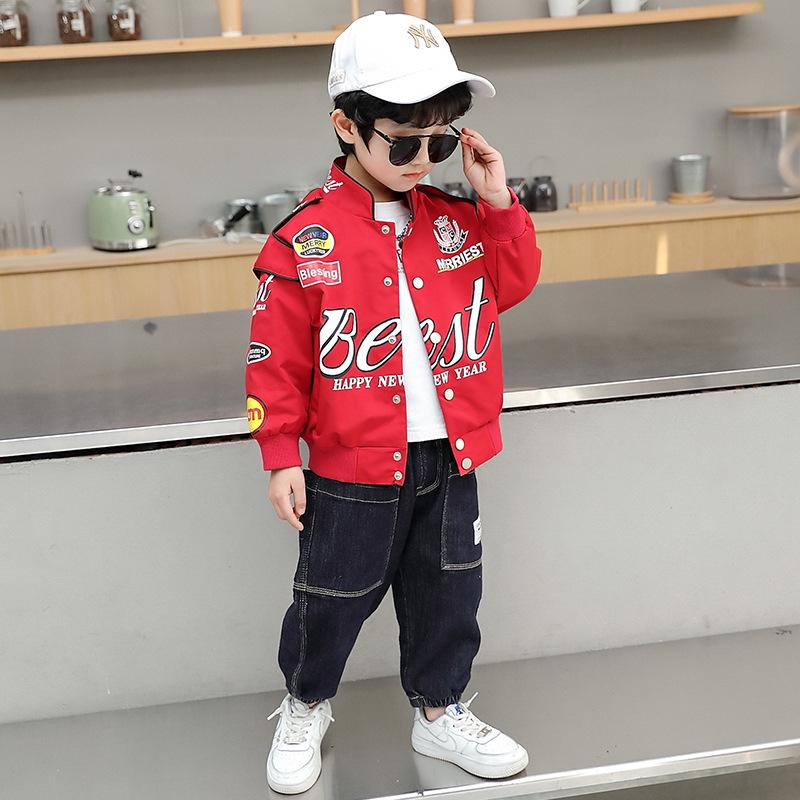 

Стильная мотоциклетная куртка для мальчиков на весну и осень 2022 года — красивый бейсбольный стиль для детей 120 cm красный